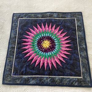 Handmade Quilted Starburst Wall Hanging 20" X 20" Navy/Pink/Green With "2000 Mil